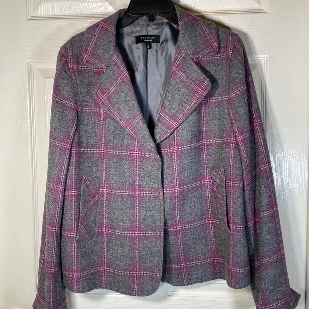 Talbots Plaid Wool Lined  Blazer Size 10